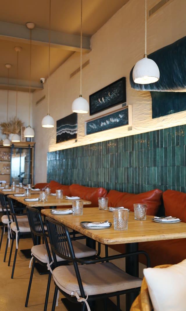 Counter and tables of a modern restaurant